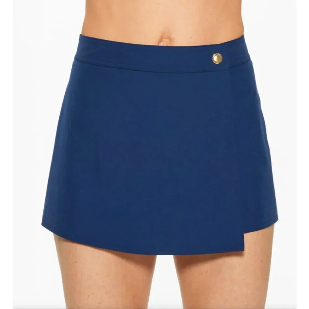 Talbots Aqua Club Womens XL Navy Blue Wrap Mid Rise Swim Skort NWT Beach Holiday